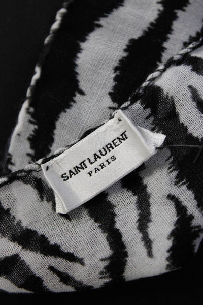 Saint Laurent Womens Cotton Zebra Printed Wide Lightweight Black Scarf Shawl