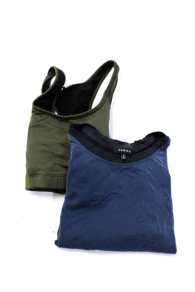 Koral Womens Sports Bras Tee Shirt Green Blue Size Large Medium Lot 2