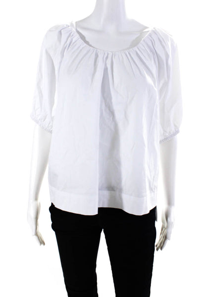 Addison Bay Womens Short Puffy Sleeves Blouse White Cotton Size Small