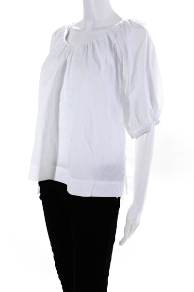 Addison Bay Womens Short Puffy Sleeves Blouse White Cotton Size Small