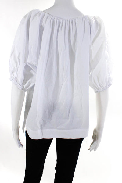 Addison Bay Womens Short Puffy Sleeves Blouse White Cotton Size Small