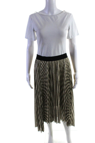 Maje Womens Elastic Waistband Metallic Striped A Line Skirt White Black FR 42