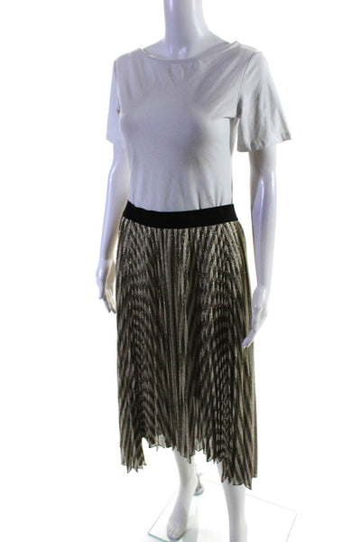 Maje Womens Elastic Waistband Metallic Striped A Line Skirt White Black FR 42