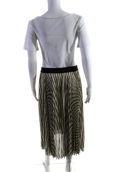 Maje Womens Elastic Waistband Metallic Striped A Line Skirt White Black FR 42