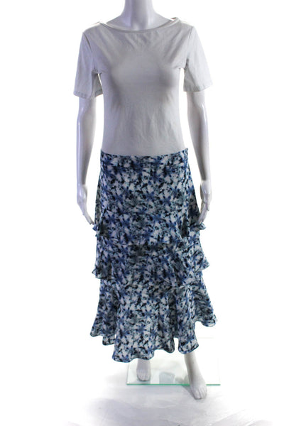 Charlotte Brody Womens Side Zip Abstract Silk Tiered Midi Skirt Blue Size 10