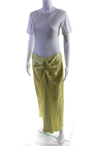 Stella McCartney Womens Back Zip Midi Satin A Line Skirt Yellow Size IT 44