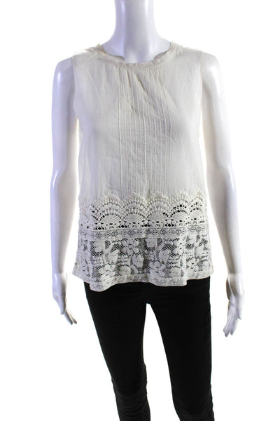 Ba&Sh Womens Cotton Embroidered Round Neck Sleeveless Blouse Top Beige Size 1 S