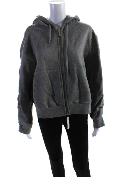 Public School Womens Cotton Ruched Front Pocket Full Zip Hoodie Gray Size S