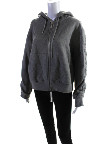 Public School Womens Cotton Ruched Front Pocket Full Zip Hoodie Gray Size S