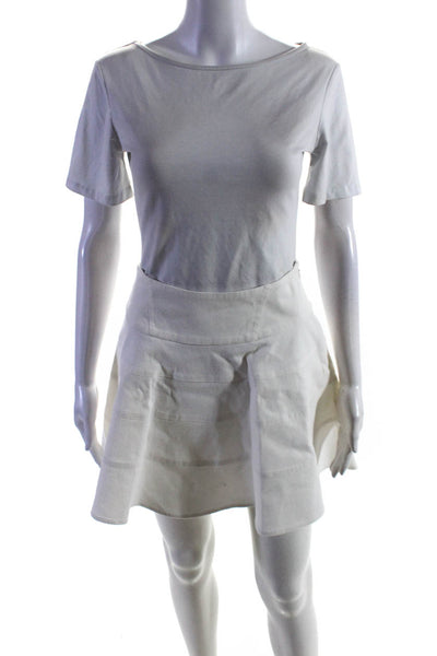 Joie Womens Cotton Tiered Striped Side Zipped A-Line Mini Skirt White Size S