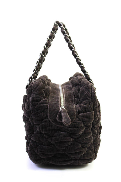 Chanel Womens CC Velvet Quilted Chain Bubble Shoulder Handbag Brown E2300488