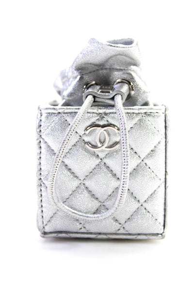 Chanel Womens Metallic Quilted CC Micro Mini Box Handbag Silver E2301887