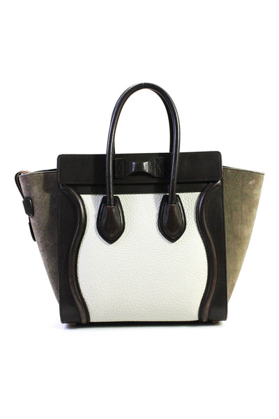 Celine Womens Micro Luggage Satchel Shoulder Handbag Brown White E2301859