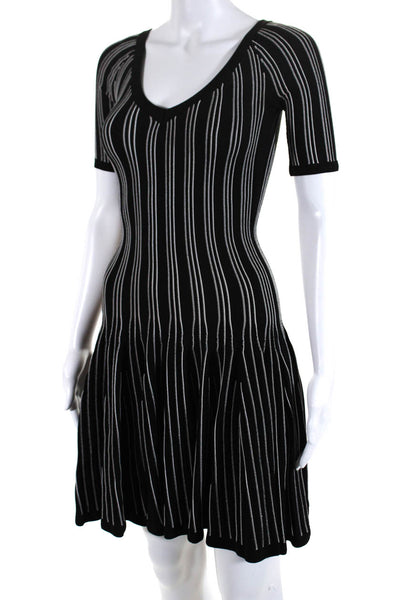 Cushnie Et Ochs Women's Short Sleeve Striped Mini Dress Black White Size XS