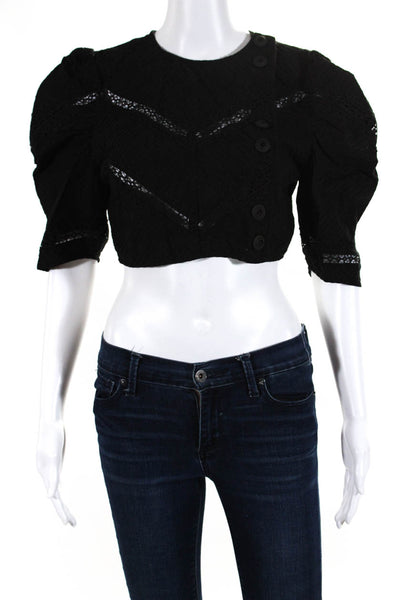Alice McCall Women's Embroidered Short Sleeve Crop Top Black Size S
