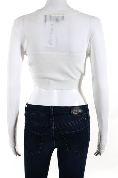 Herve Leger X Julia Restoin Roitfeld Women's Long Sleeve Crop Top White Size XXS