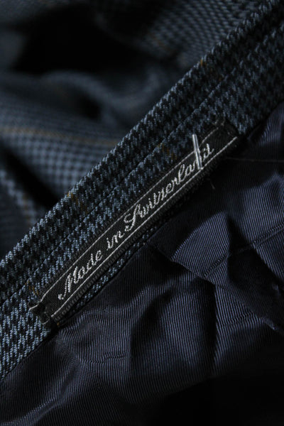 Ermenegildo Zegna Mens Silk Houndstooth Striped Buttoned Blazer Blue Size EUR52