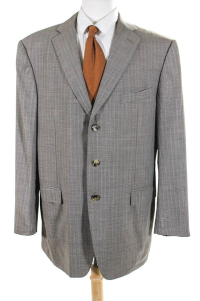 Ermenegildo Zegna Mens Wool Striped Collared Buttoned Blazer Gray Size EUR60L