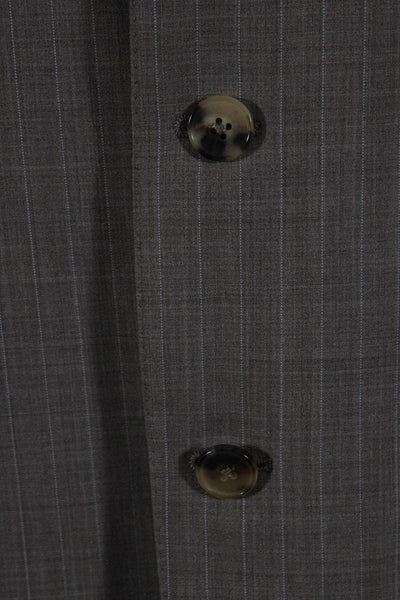 Ermenegildo Zegna Mens Wool Striped Collared Buttoned Blazer Gray Size EUR60L