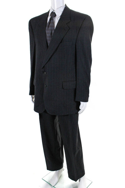 Burberry Mens Wool Striped Pleated Pants Buttoned Blazer Set Gray Size EUR50