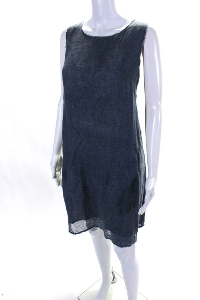 Lafayette 148 New York Womens Linen Round Neck Sleeveless Dress Blue Size S