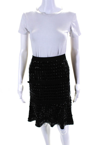 Donna Karan New York Womens Wool Stretch Sequin Midi Mermaid Skirt Black Size L
