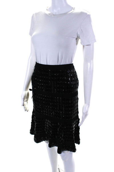 Donna Karan New York Womens Wool Stretch Sequin Midi Mermaid Skirt Black Size L