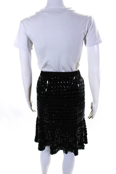 Donna Karan New York Womens Wool Stretch Sequin Midi Mermaid Skirt Black Size L