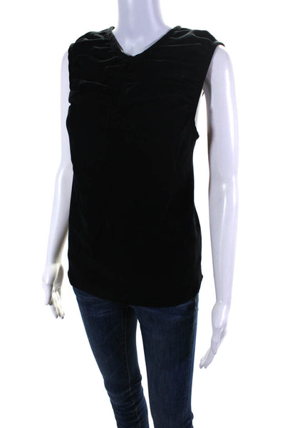 Deveaux Womens Ruched Crew Neck Tank Top Black Size 6