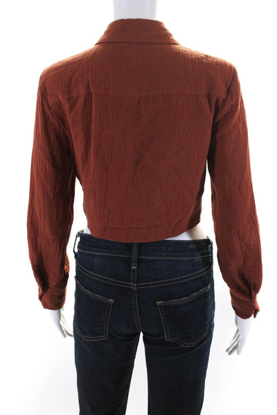 Jonathan Simkhai Womens Cotton Cropped Front-Tie Button-Up Blouse Orange Size XS
