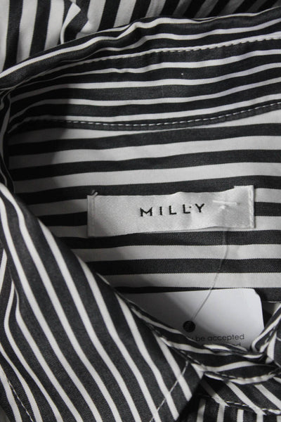 Milly Womens Cotton Striped Print Long Sleeve Button Up Shirt White Black Size M