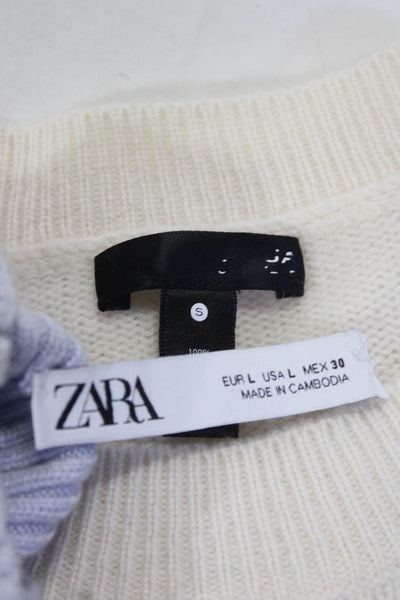 Zara Aqua Womens Puffy Sleeves Sweaters Blue White Size Large Small Lot 2