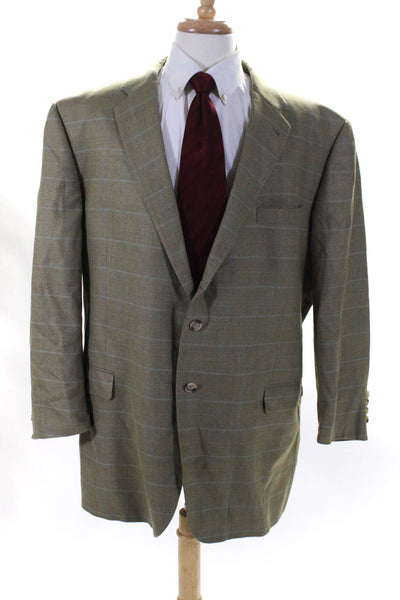 Burberry Men's Collar Long Sleeves Two Button Line Jacket Green Plaid Size 50