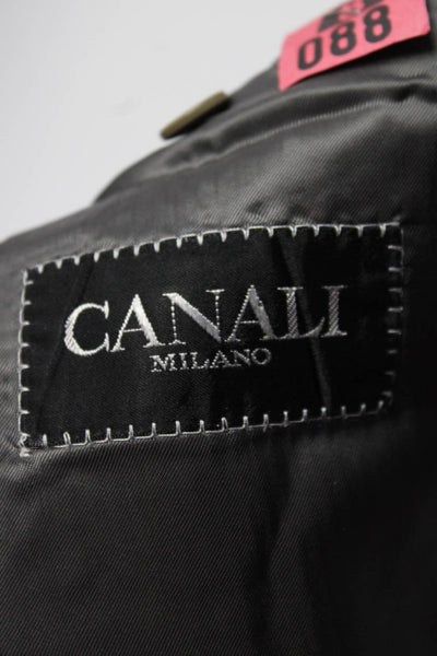 Canali Men's Long Sleeves Line Double Breast Herringbone Jacket Black Size 58