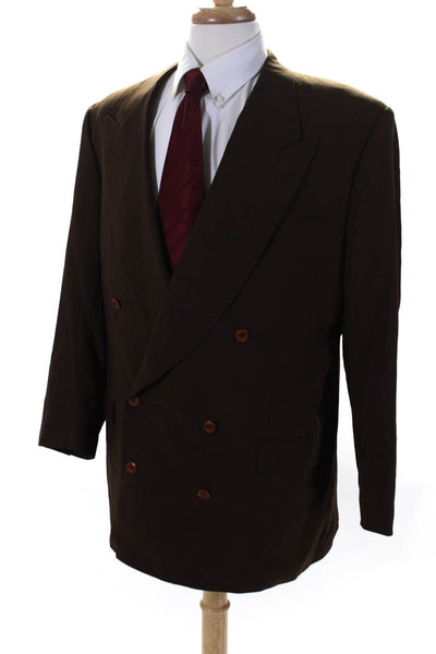 Canali Men's Collar Long Sleeves Line Double Breast Jacket Brown Size 50