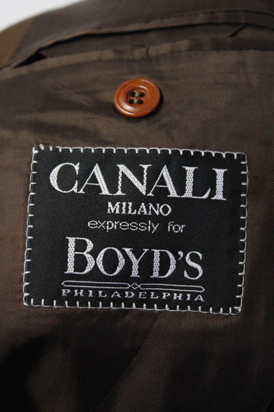 Canali Men's Collar Long Sleeves Line Double Breast Jacket Brown Size 50