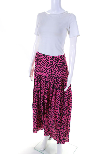 Rixo Womens Side Zip Leopard Spotted A Line Skirt Pink Black Size Small