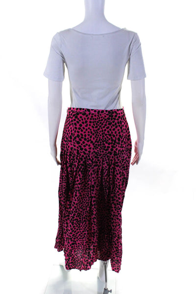 Rixo Womens Side Zip Leopard Spotted A Line Skirt Pink Black Size Small