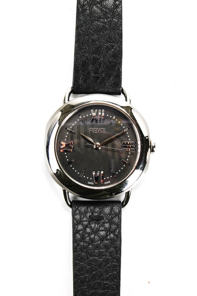Fendi Womens Stainless Steel Black Leather Quartz Round Selleria Watch E2300006