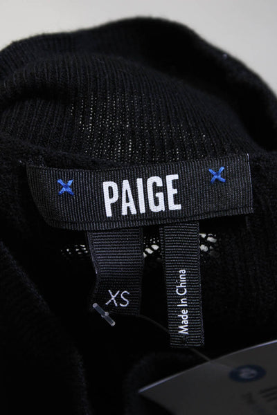 Paige Womens Slim Fit Open Knit Long Sleeved Turtleneck Blouse Black Size XS