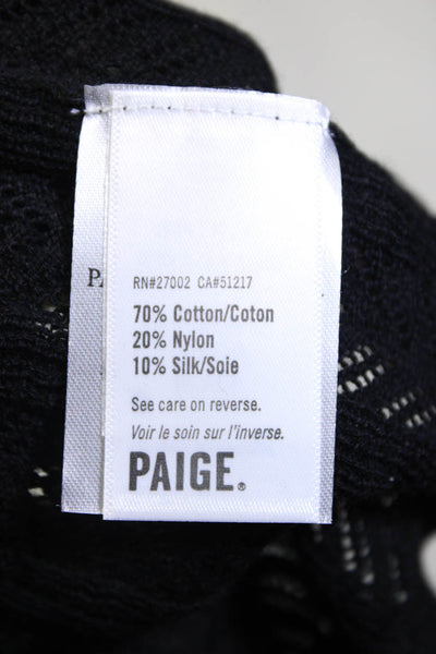 Paige Womens Slim Fit Open Knit Long Sleeved Turtleneck Blouse Black Size XS