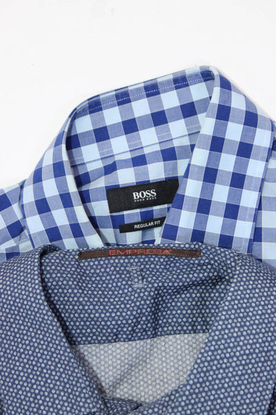Boss Hugo Boss Empresa Mens Checker Buttoned Shirts Blue Size 16/41 17/43 Lot 2