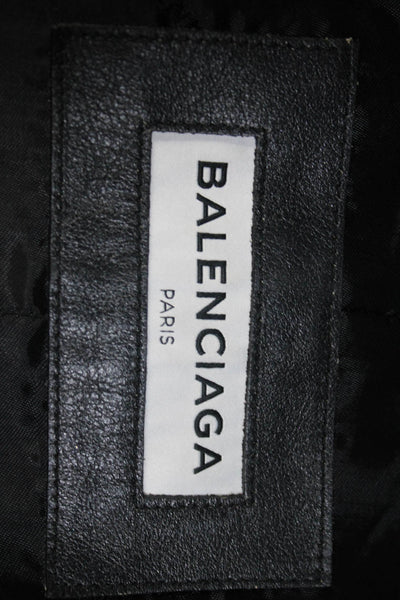 Balenciaga 2017 Womens Cropped Sleeve Graffiti Back Leather Jacket Black FR 34