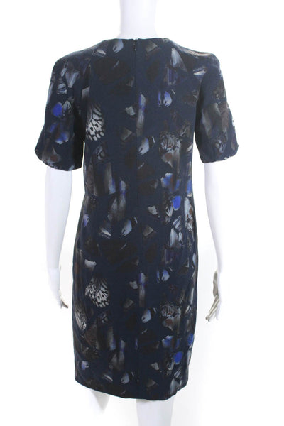 Akris Punto Women's Short Sleeve Printed Wool Sheath Dress Navy Size 4