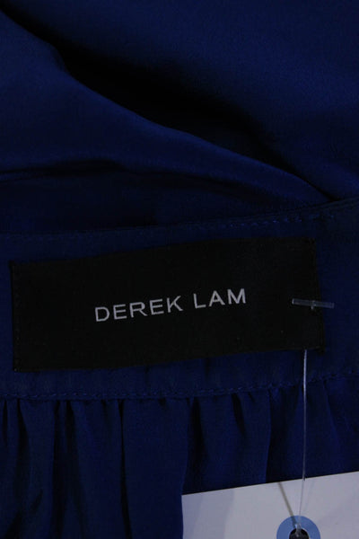 Derek Lam Womens 100% Silk Short Sleeved Pleated V Neck Shift Dress Blue Size 8