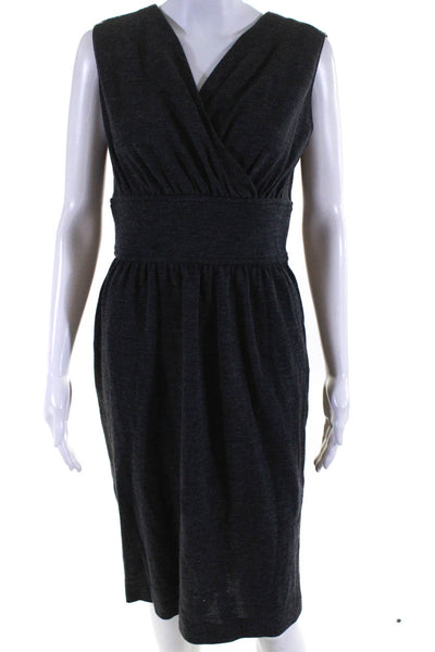 Barneys New York Womens Wool Sleeveless V Neck Knee Length Dress Gray Size 42