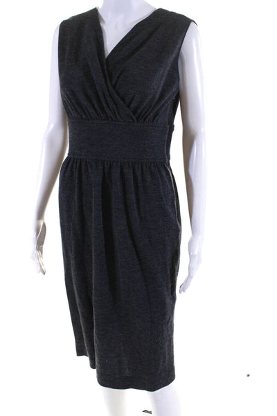 Barneys New York Womens Wool Sleeveless V Neck Knee Length Dress Gray Size 42