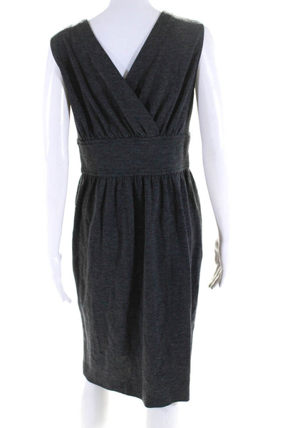 Barneys New York Womens Wool Sleeveless V Neck Knee Length Dress Gray Size 42