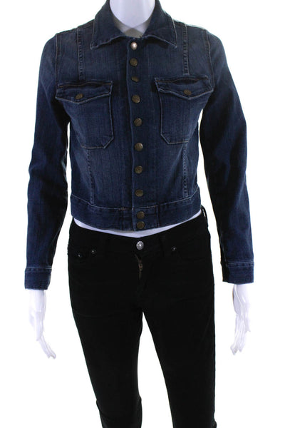 Current/Elliott Women's Long Sleeve Button Up Dark Wash Denim Jacket Size 0