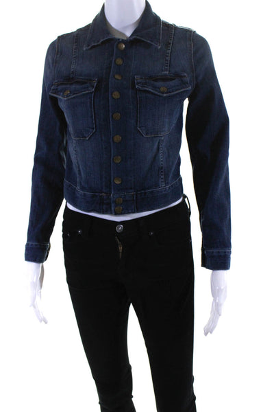 Current/Elliott Women's Long Sleeve Button Up Dark Wash Denim Jacket Size 0
